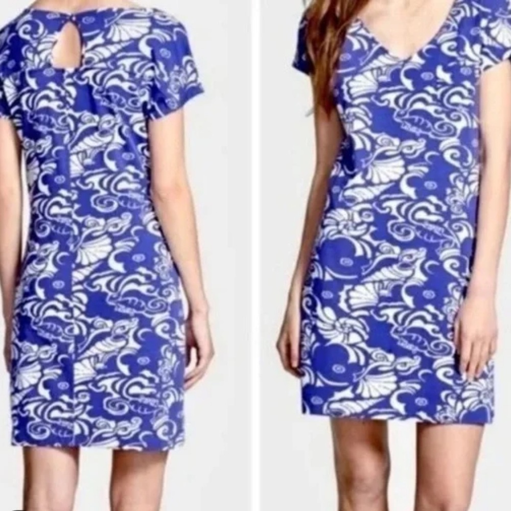 Lilly Pulitzer Nautical Casual Vacation Midi Dress Seahorse Seashell Print